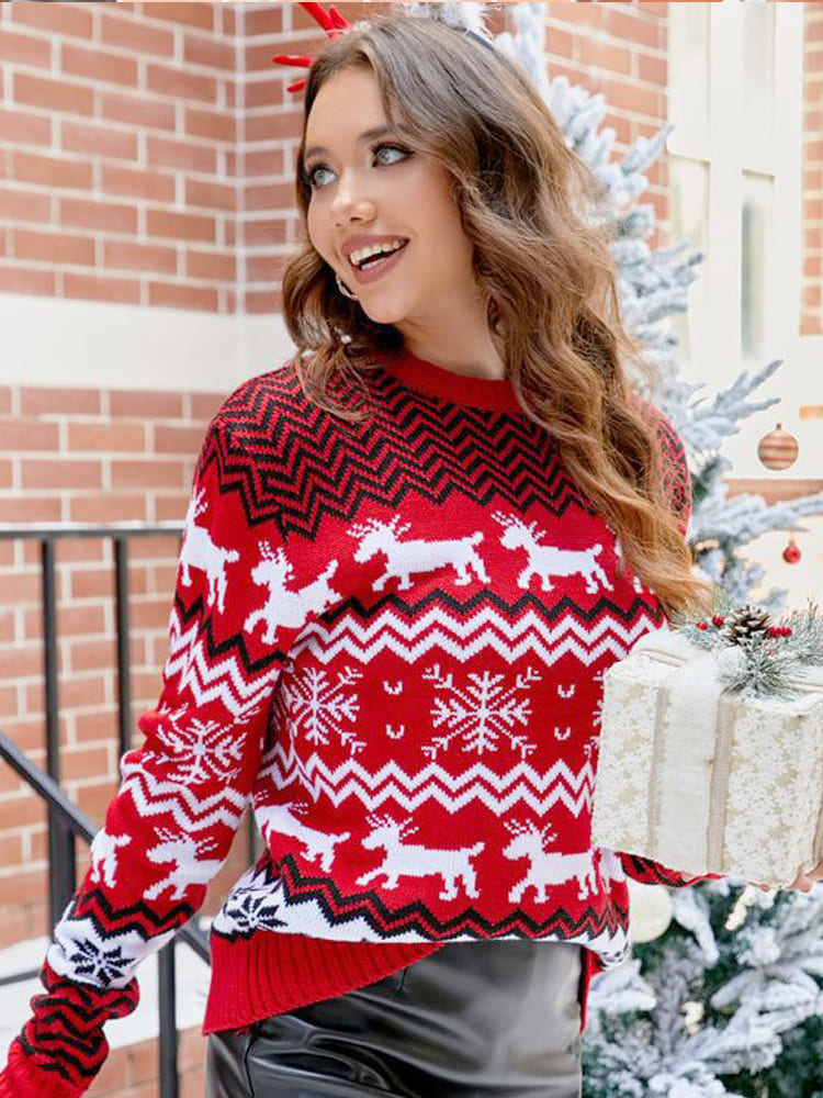 Striped Christmas Reindeer Knitted Sweater-CALLISTARI