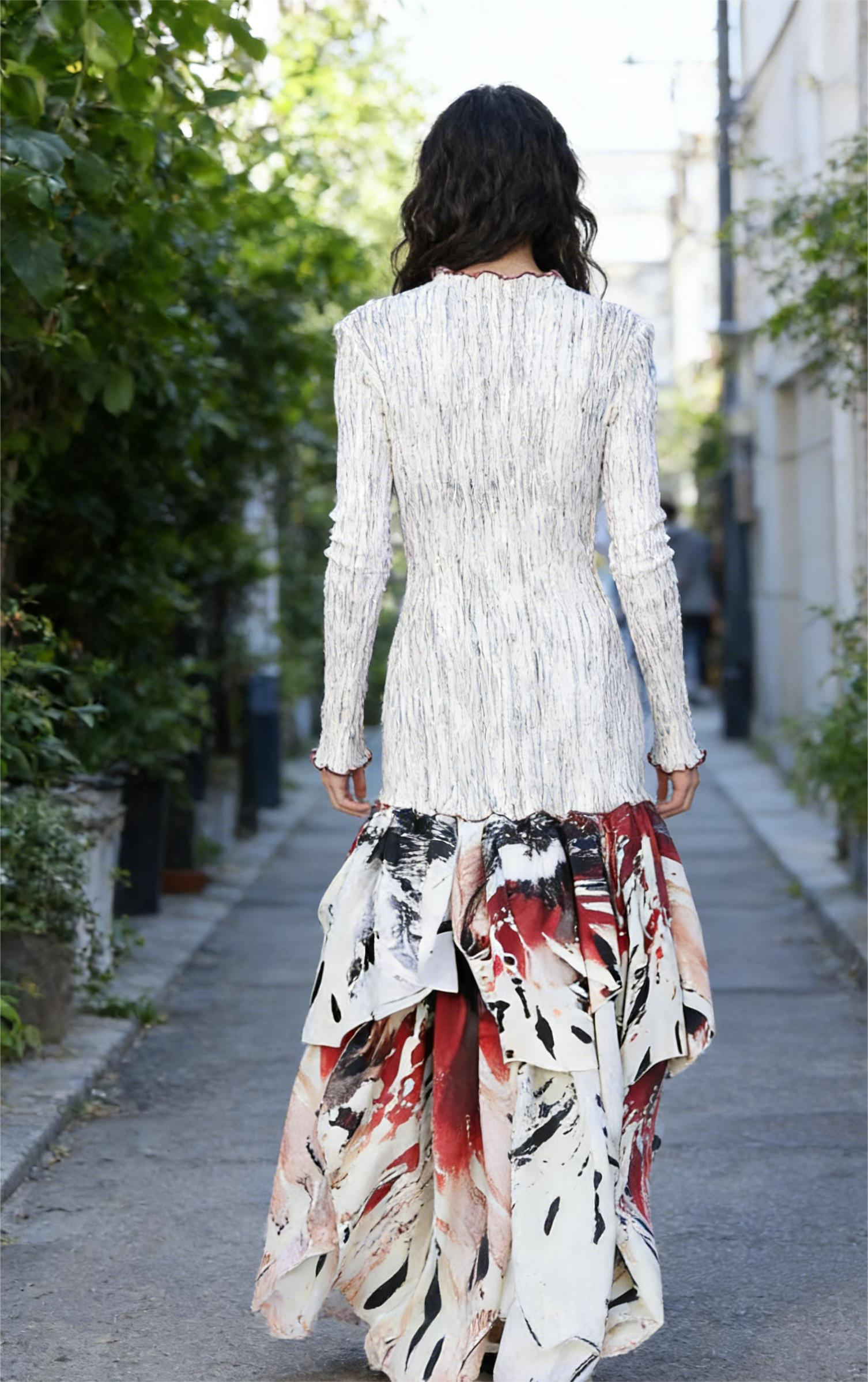 Abstract floral ruffled maxi skirt