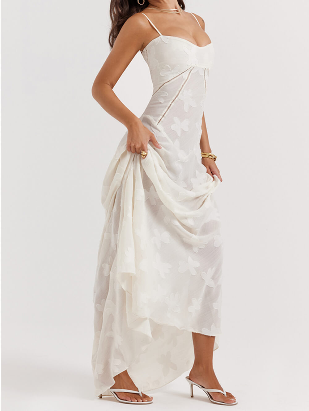 Vintage Cream Floral Lace Back Maxi Dress-CALLISTARI