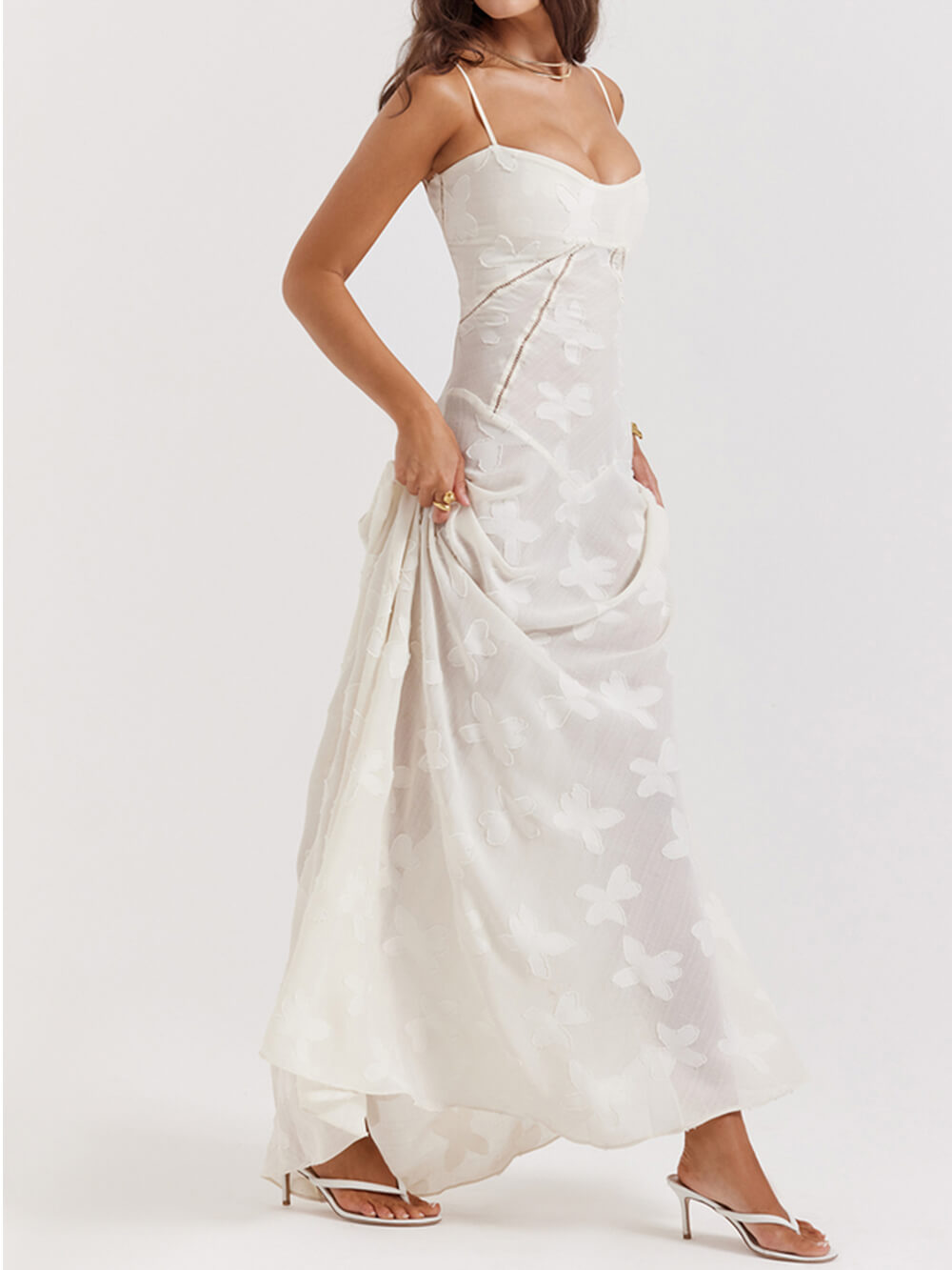 Vintage Cream Floral Lace Back Maxi Dress-CALLISTARI