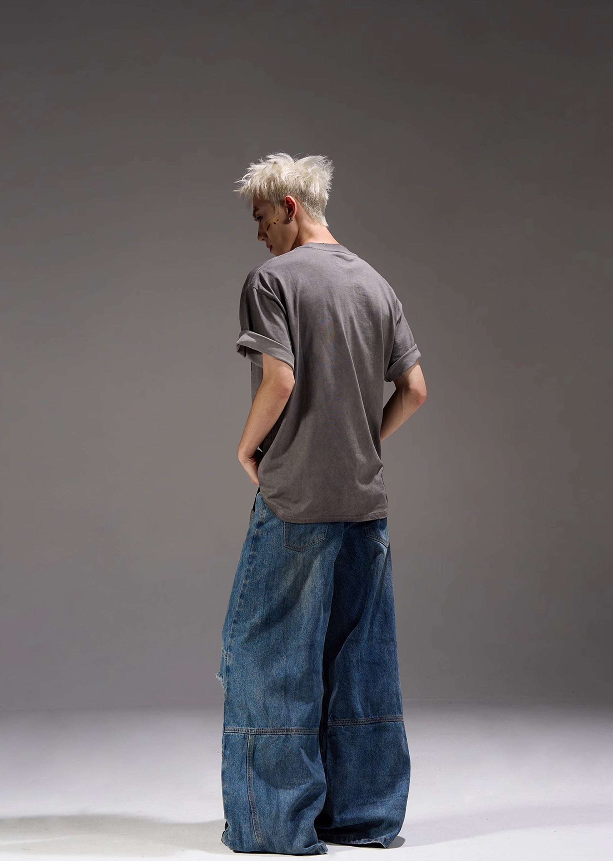 【MAXDSTR】Mid-length distressed dull blue wide denim pants  MD0160-CALLISTARI