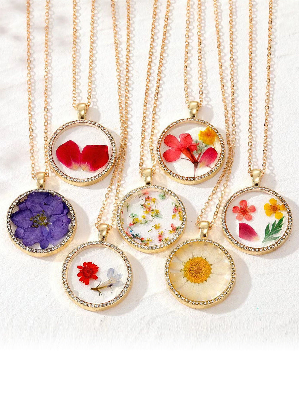 Resin Pressed Flower Necklaces - Rhinestone Birth Month Floral-CALLISTARI