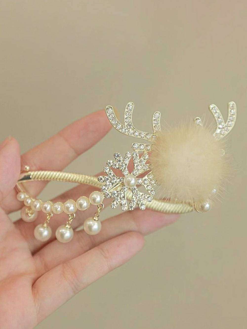 Deer Antler Pearl Rabbit Fur Hair Clip-CALLISTARI
