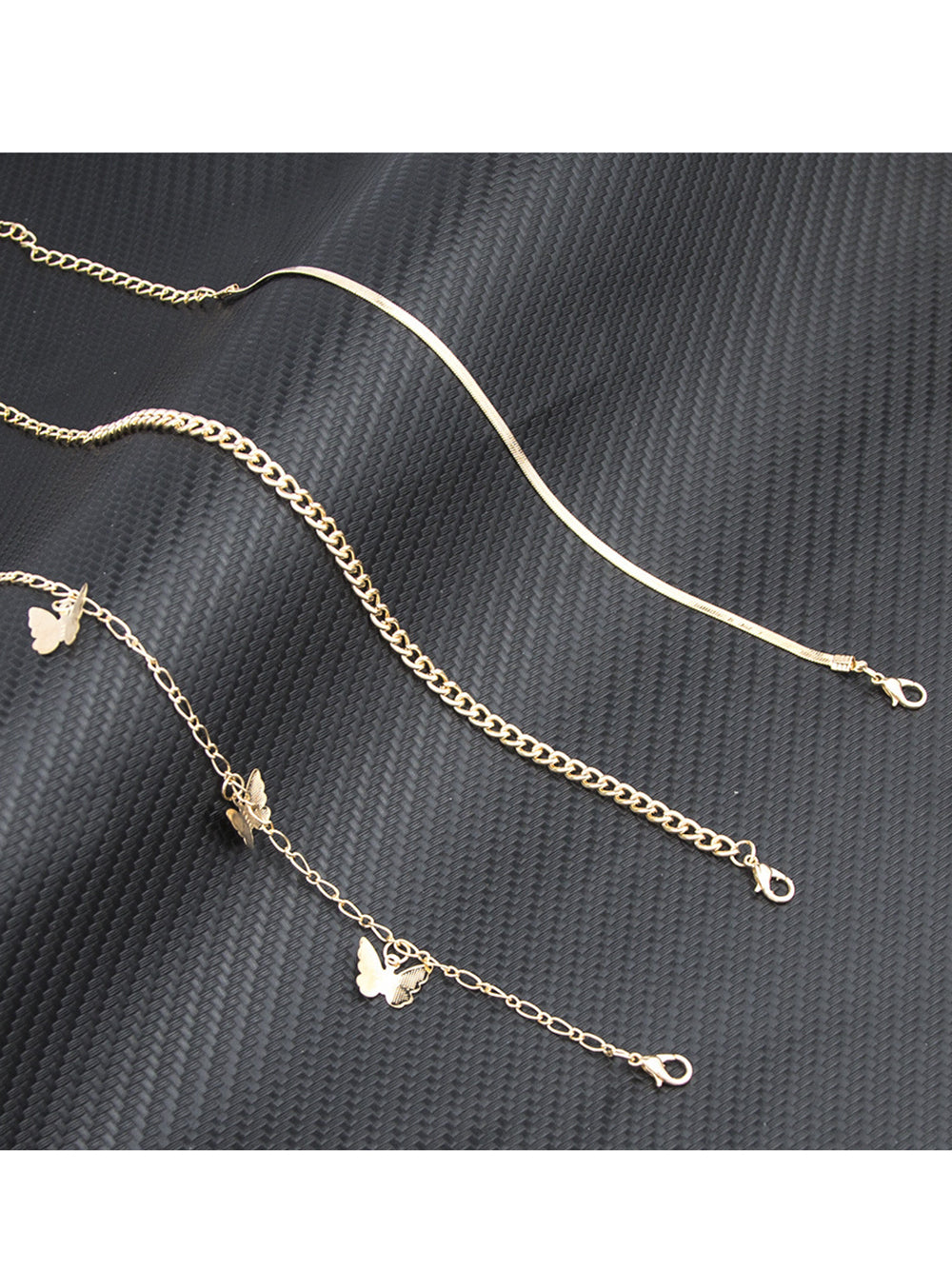 Goldtone Butterfly Station Anklet Set-CALLISTARI