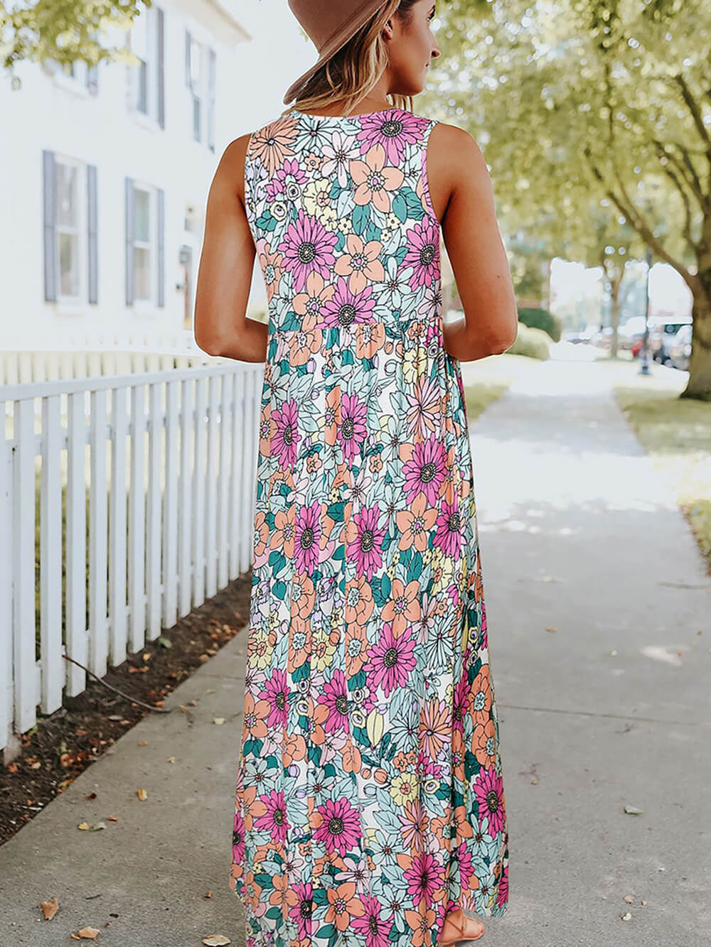 Sleeveless Maxi Dress: High Waist Hippie Floral-CALLISTARI