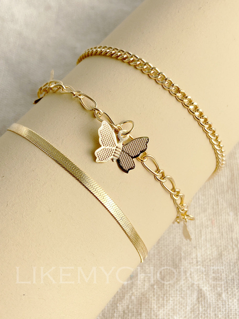 Goldtone Butterfly Station Anklet Set-CALLISTARI