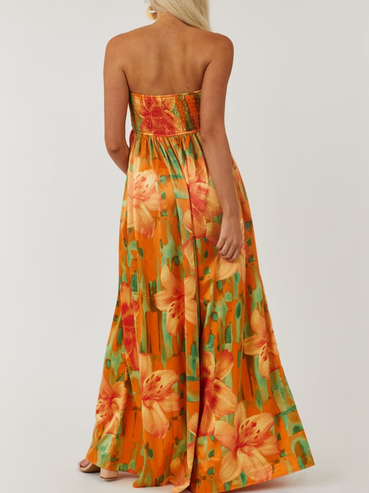 Sunset Floral  Smocked Tube Jumpsuit-CALLISTARI