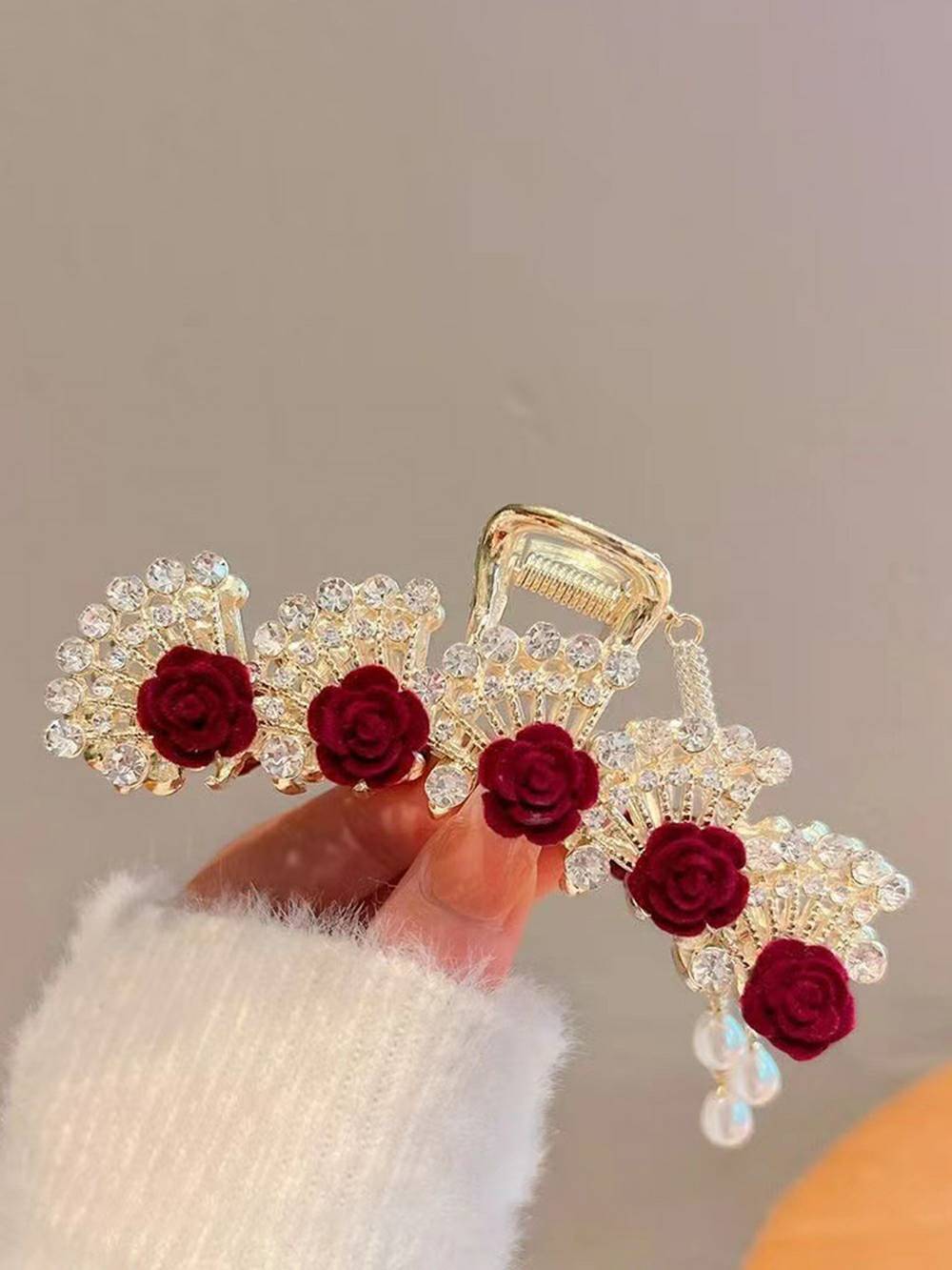 Red Rose Hair Clip with Tassel Shark Clip-CALLISTARI