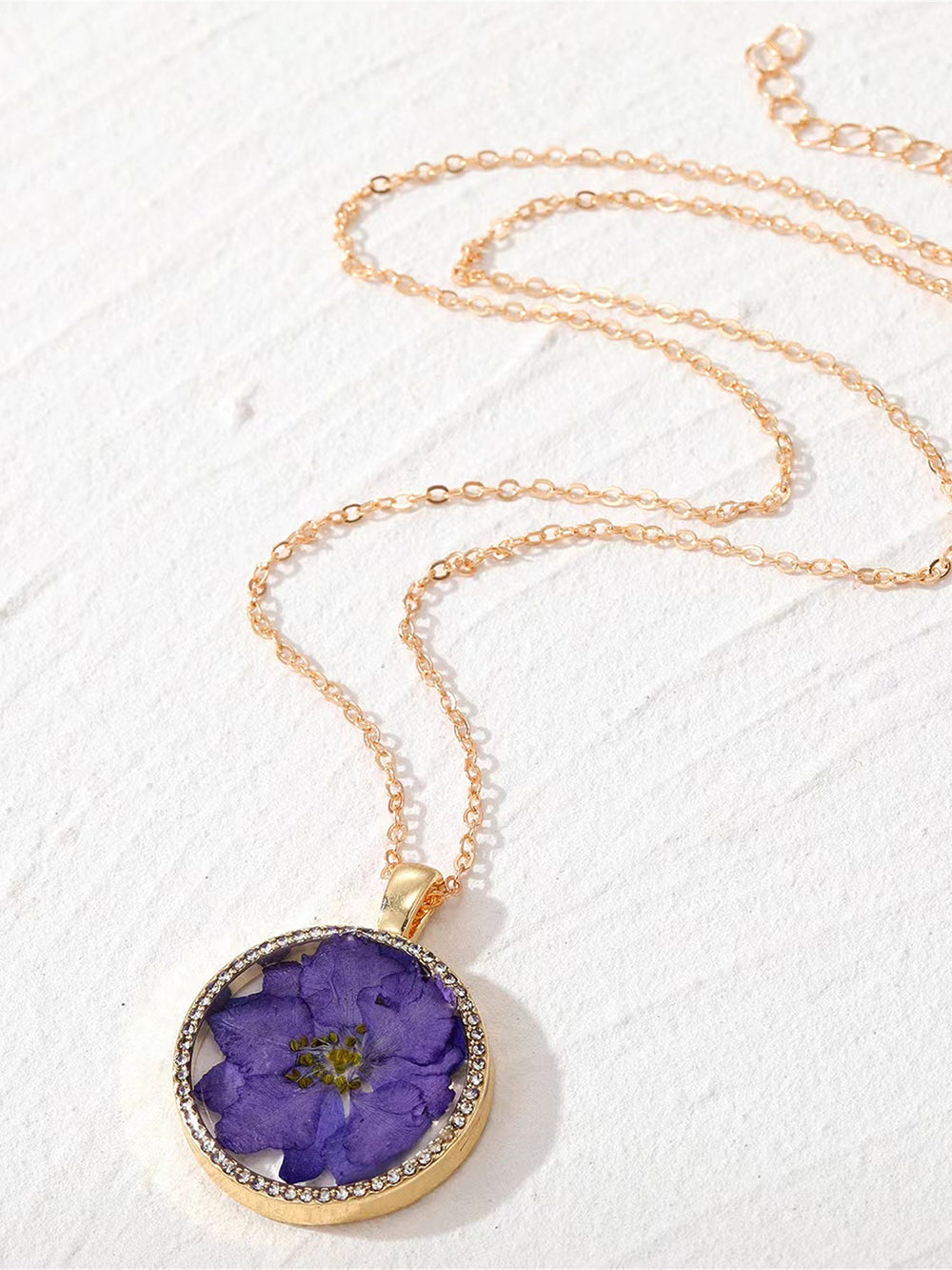 Resin Pressed Flower Necklaces - Rhinestone Birth Month Floral-CALLISTARI