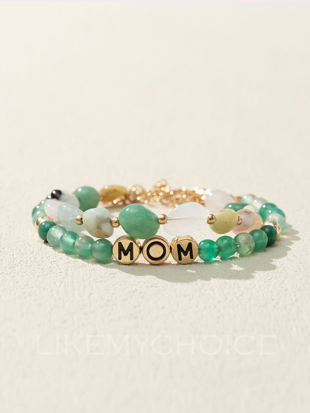 MOM Natural Green Agate Beaded Bracelet-CALLISTARI