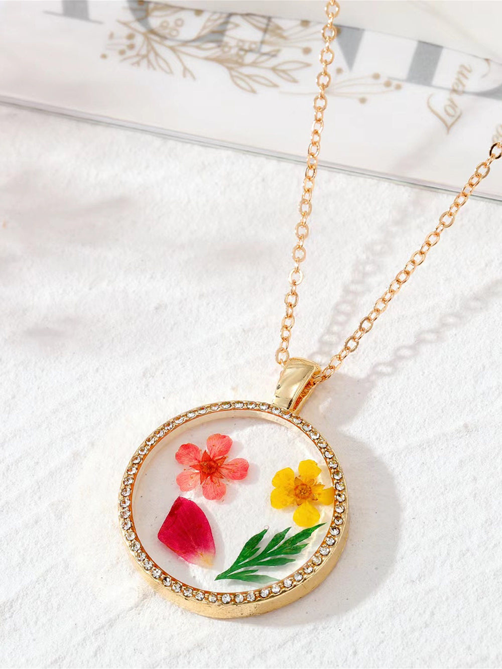 Resin Pressed Flower Necklaces - Rhinestone Birth Month Floral-CALLISTARI