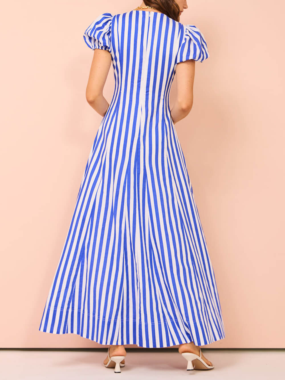 Callistari Bubble Sleeve In Stripe Wavy Maxi Dress-CALLISTARI