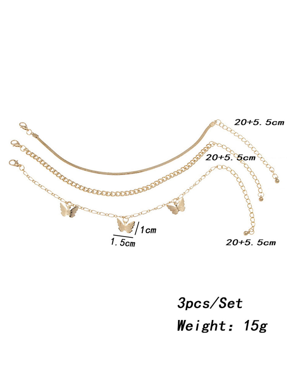 Goldtone Butterfly Station Anklet Set-CALLISTARI