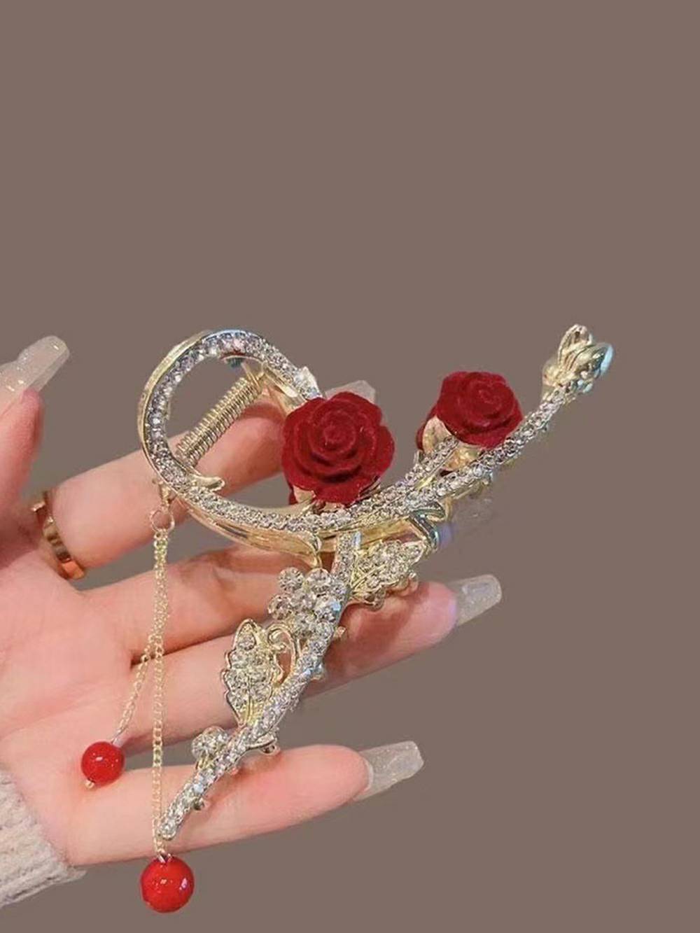 Red Rose Hair Clip with Tassel Shark Clip-CALLISTARI