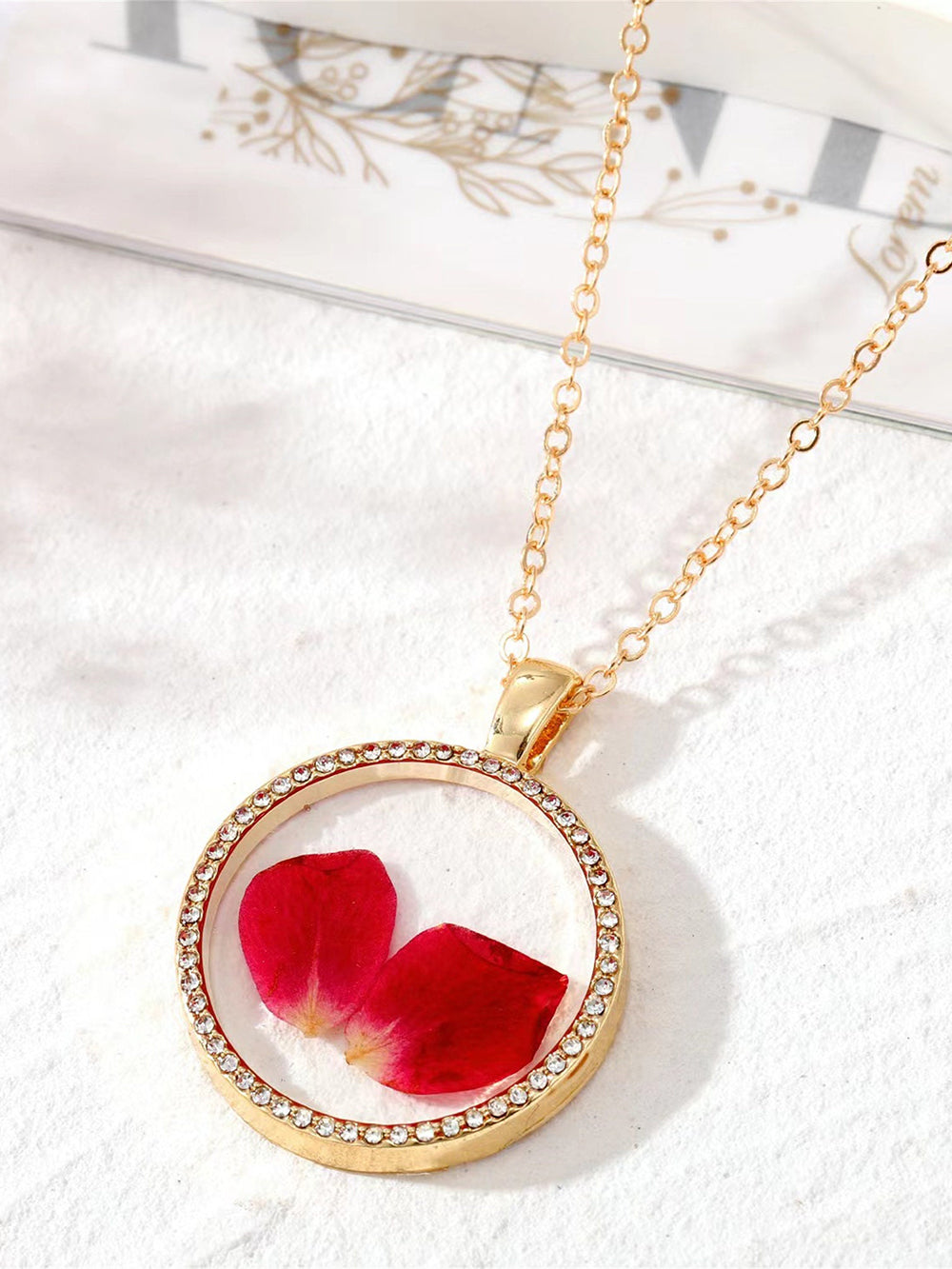 Resin Pressed Flower Necklaces - Rhinestone Birth Month Floral-CALLISTARI