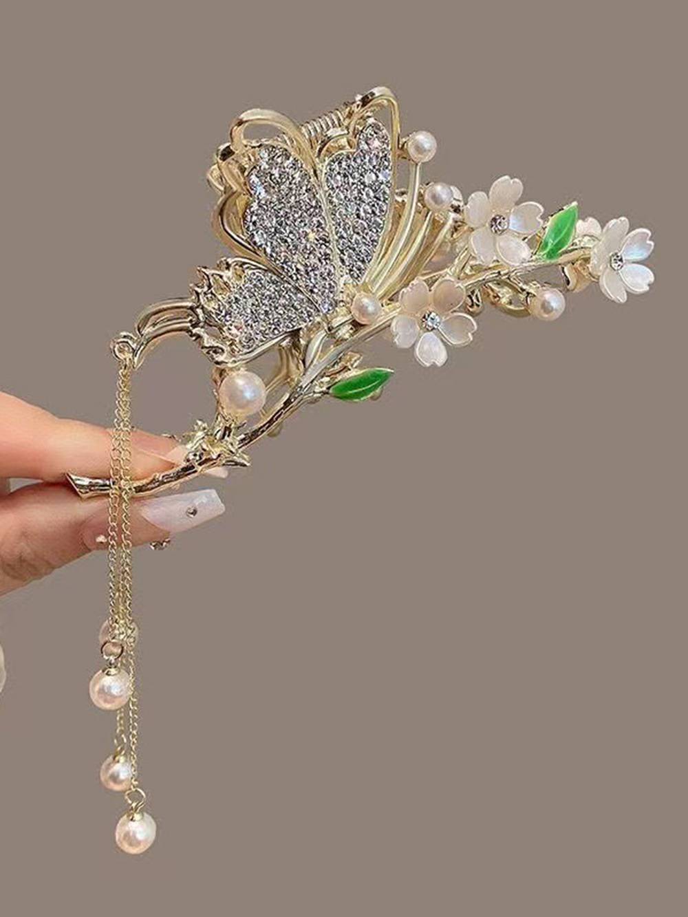 Red Rose Hair Clip with Tassel Shark Clip-CALLISTARI