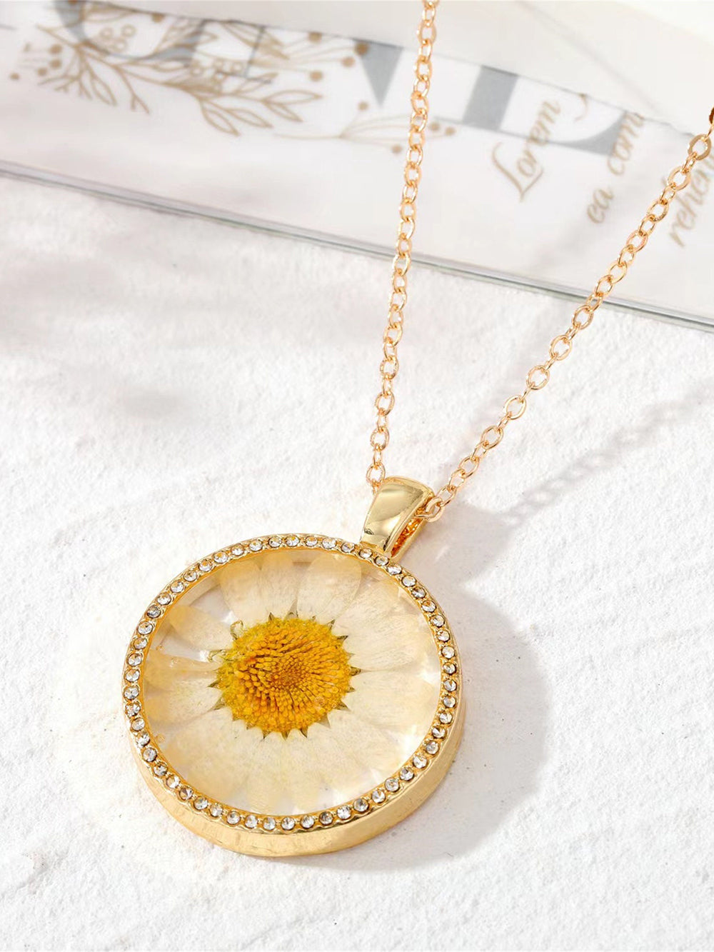 Resin Pressed Flower Necklaces - Rhinestone Birth Month Floral-CALLISTARI