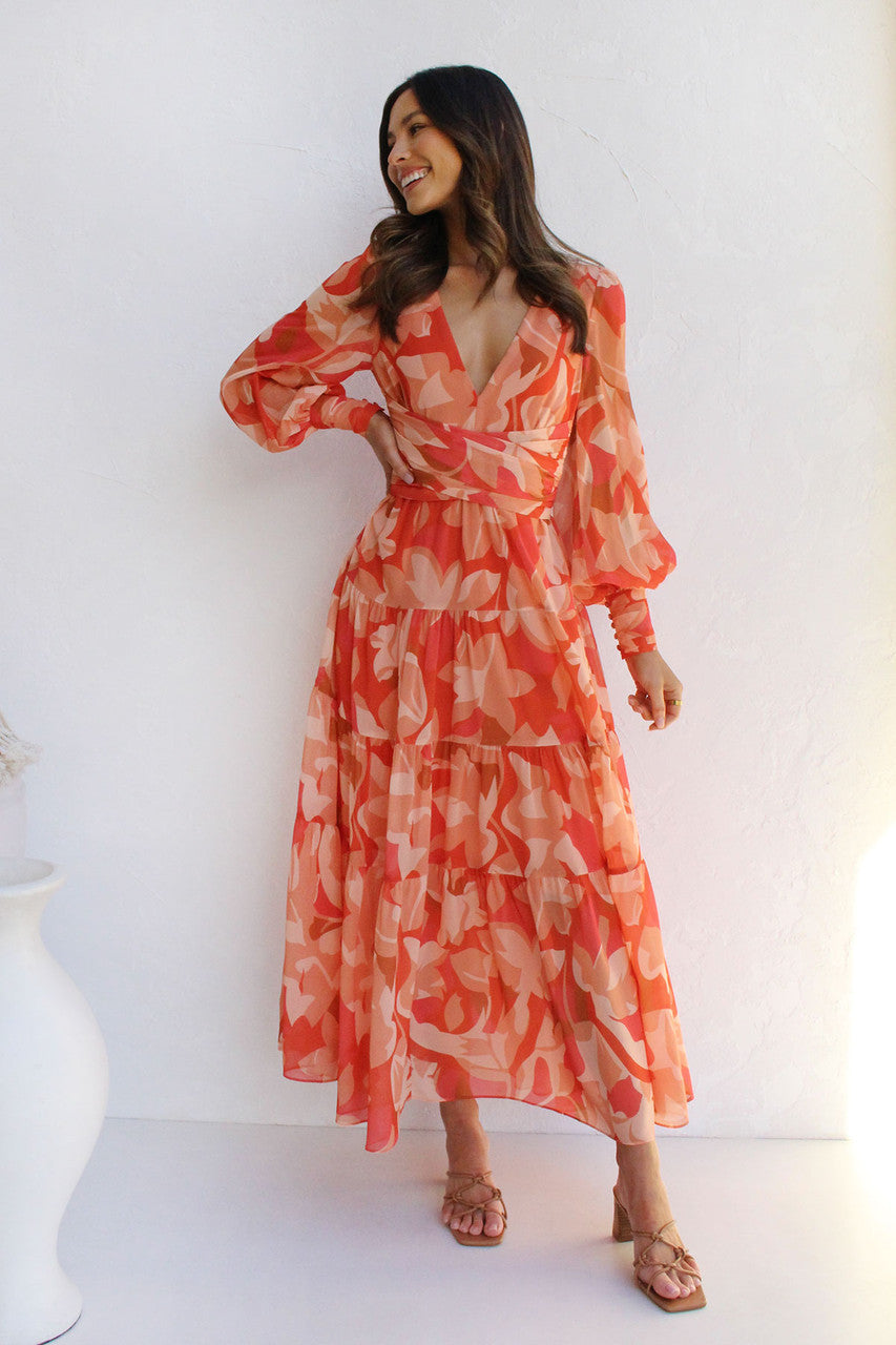 Painted Inspiration Floral Balloon Sleeves Maxi Dress-CALLISTARI