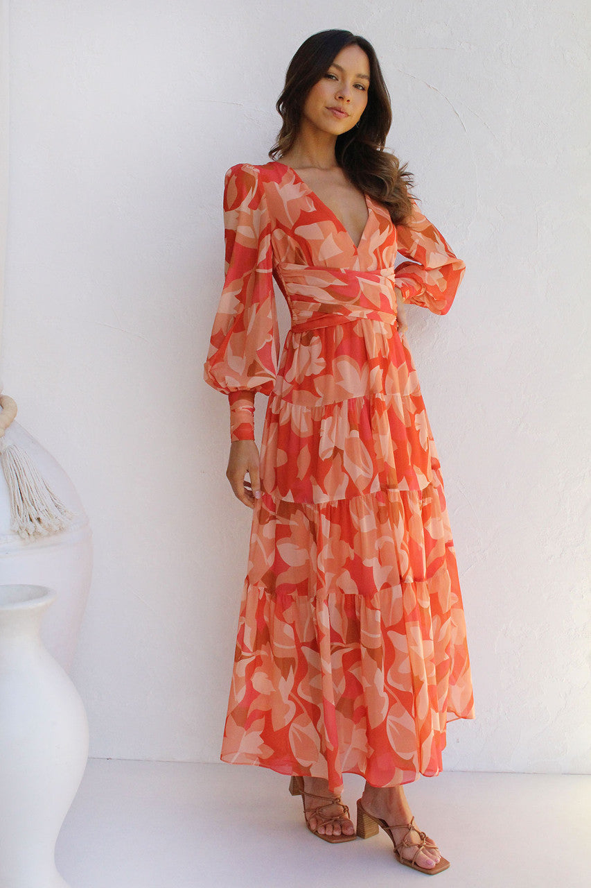 Painted Inspiration Floral Balloon Sleeves Maxi Dress-CALLISTARI