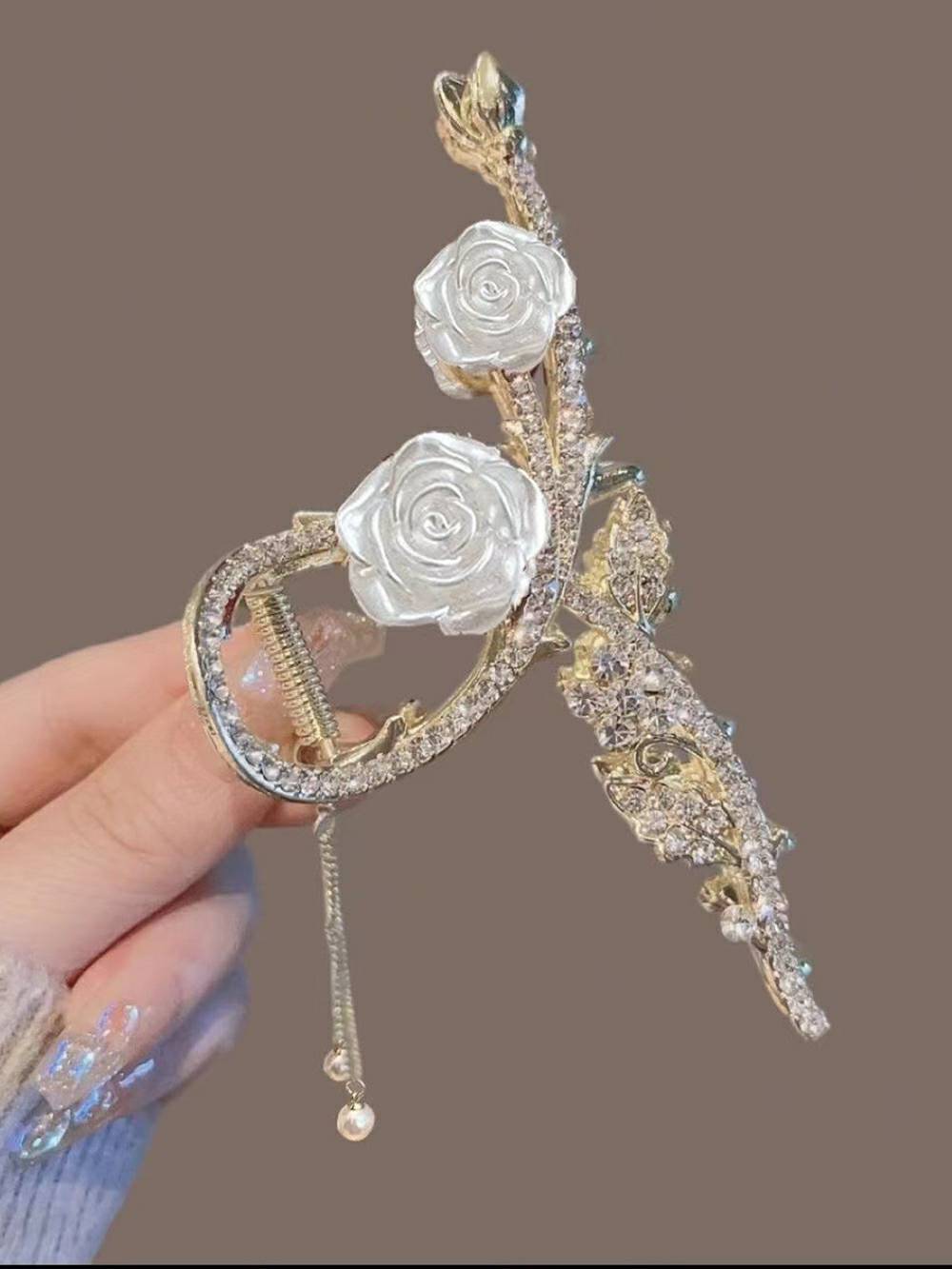 Red Rose Hair Clip with Tassel Shark Clip-CALLISTARI