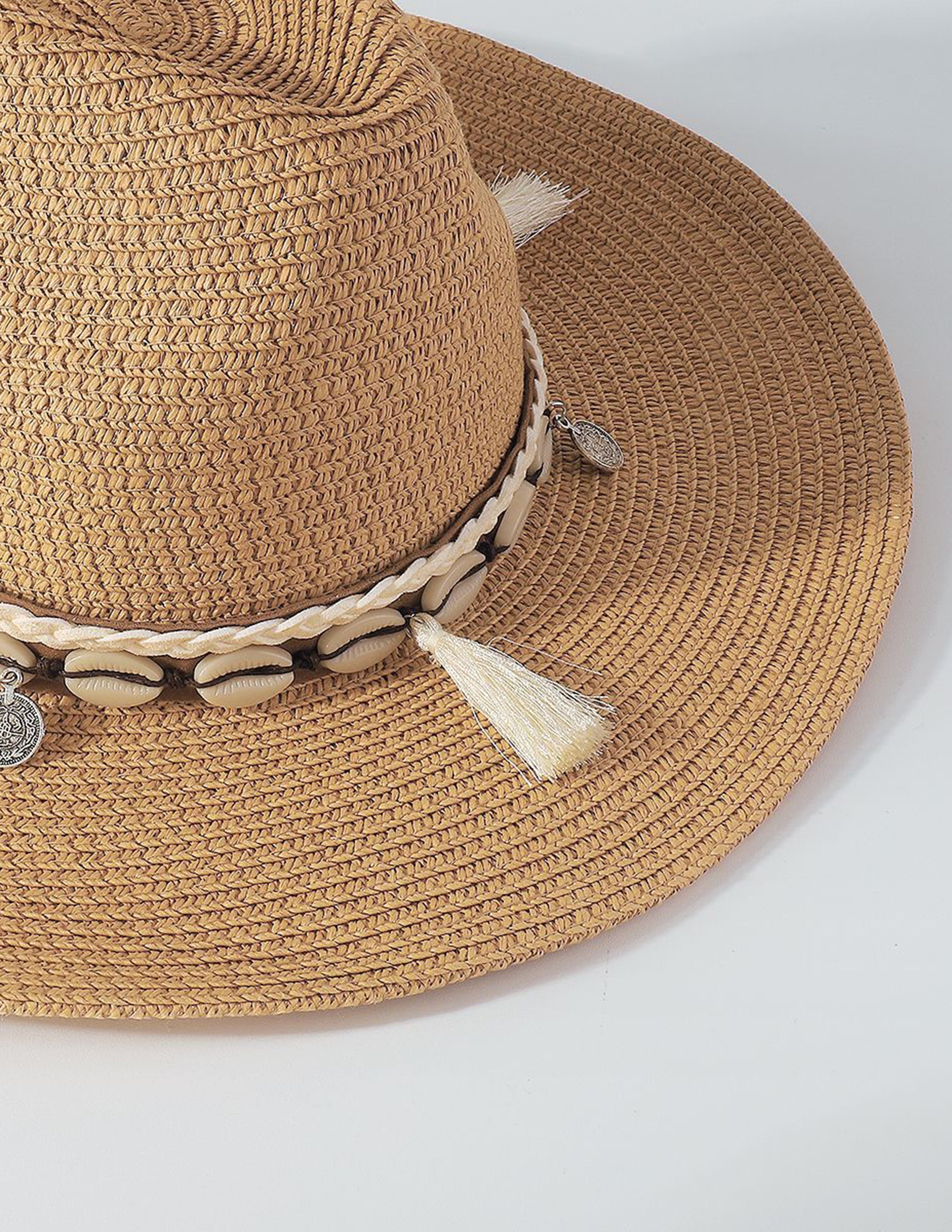 Straw Hat With Shell Tassels-CALLISTARI