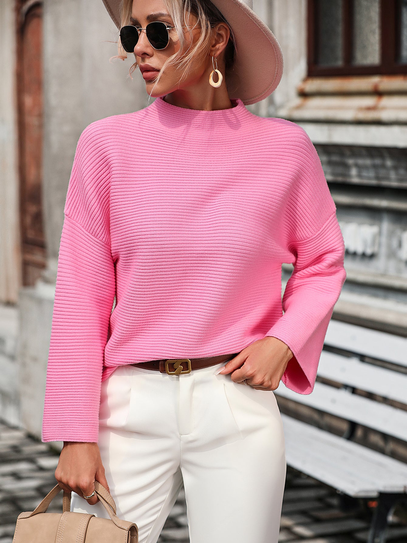 Casual Rib Knit Loose Pullover Sweater-CALLISTARI