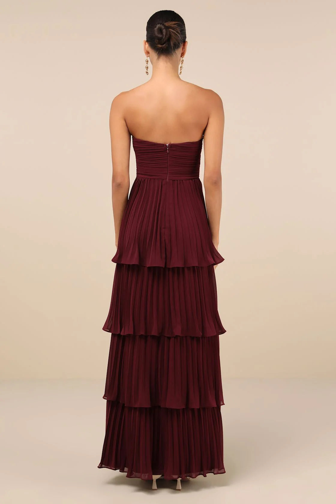 Plum Purple Strapless Tiered Maxi Dress-aritzao