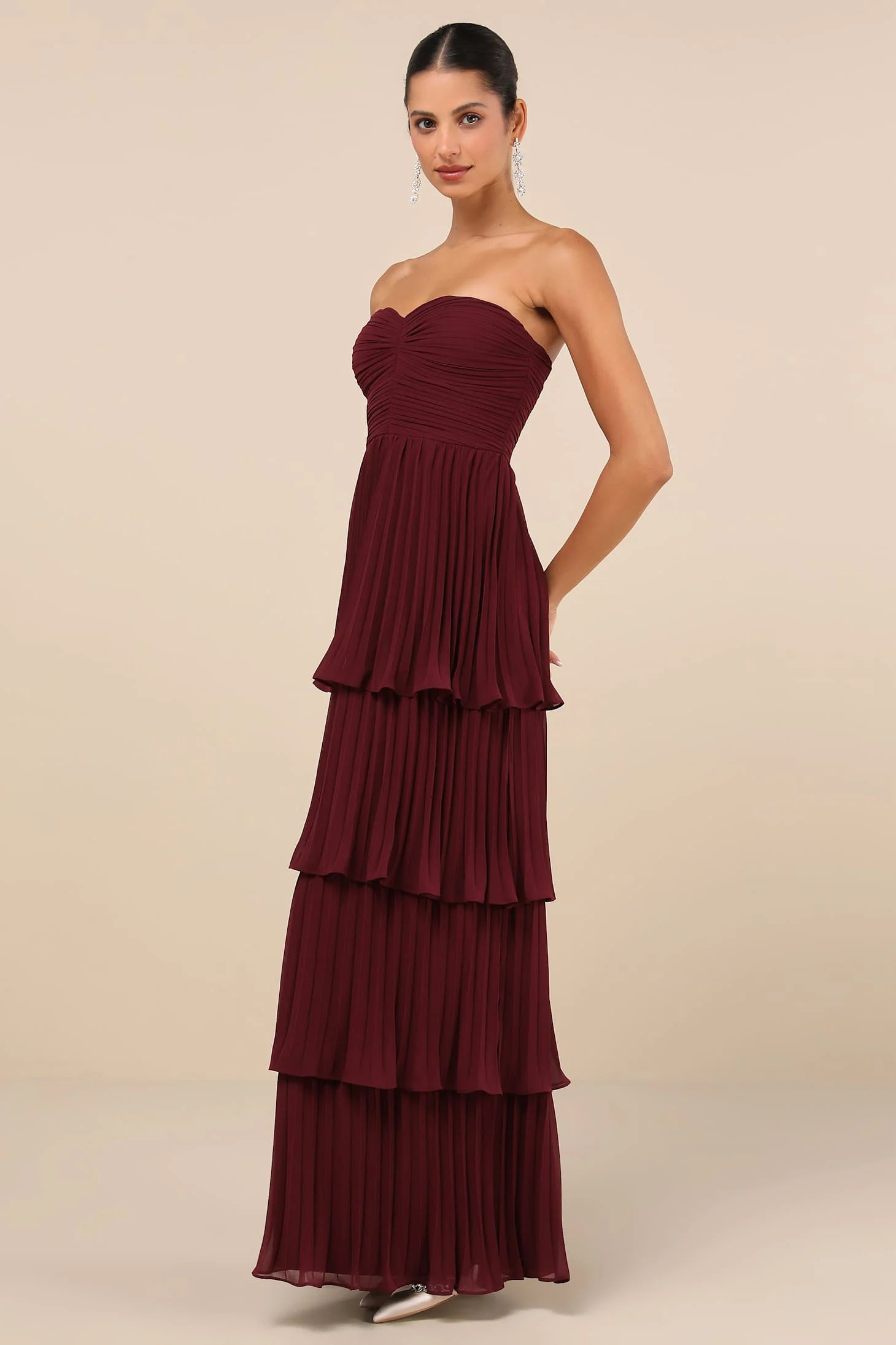 Plum Purple Strapless Tiered Maxi Dress-aritzao