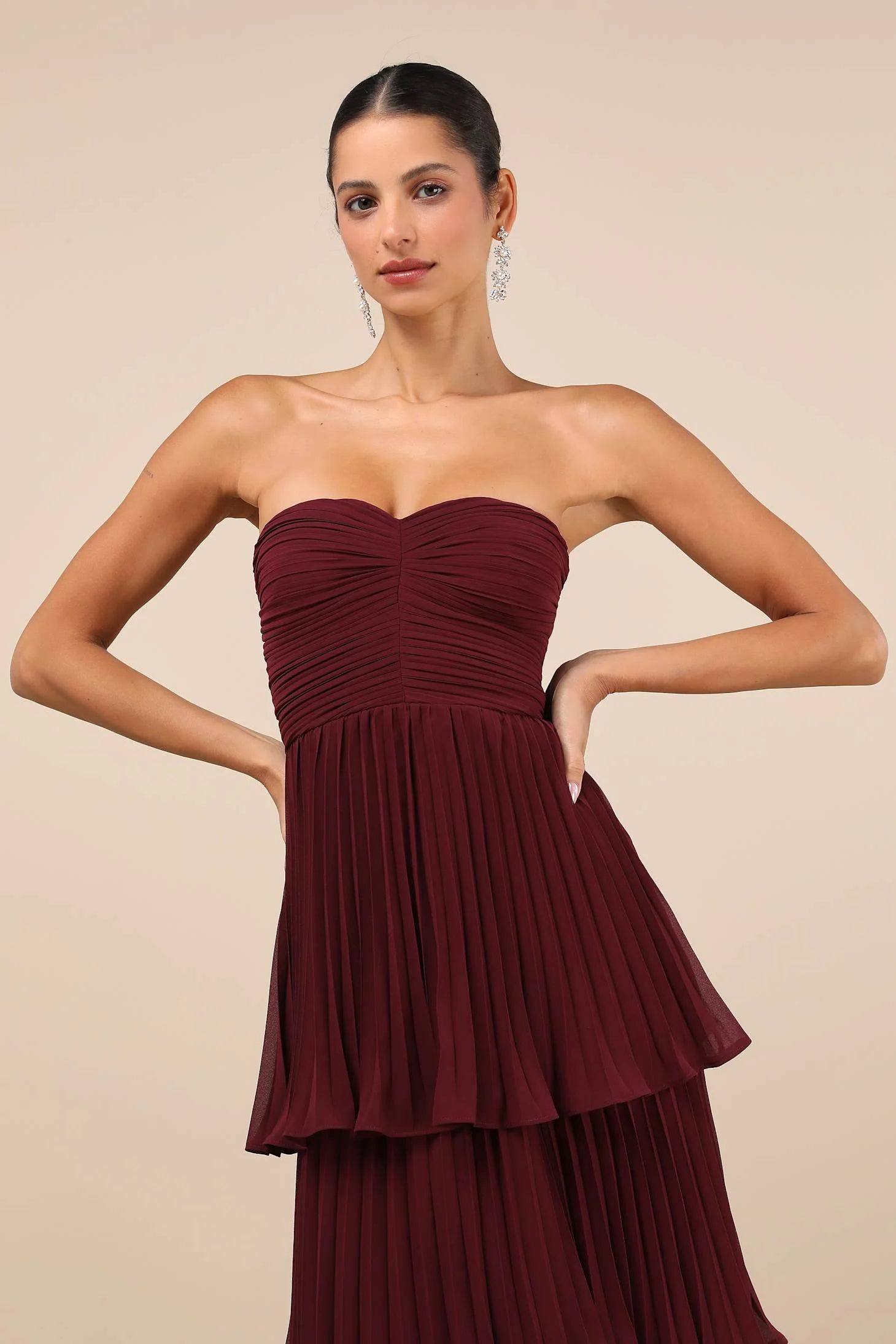 Plum Purple Strapless Tiered Maxi Dress-aritzao