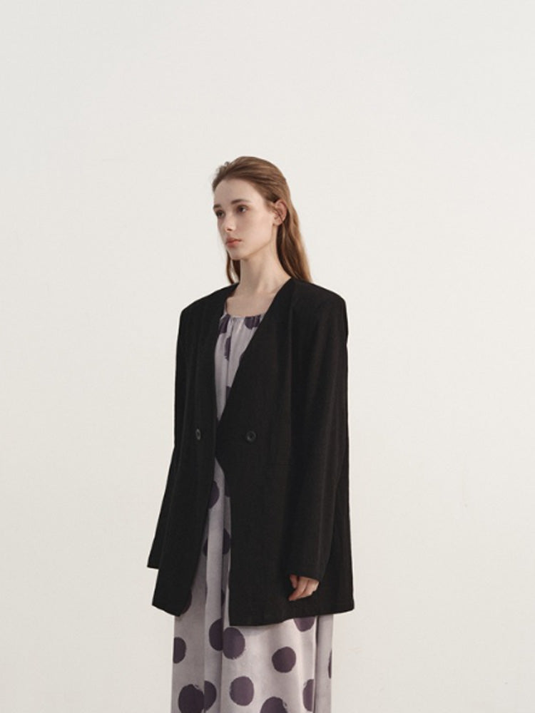 Casual Collarless Linen Blazer-CALLISTARI