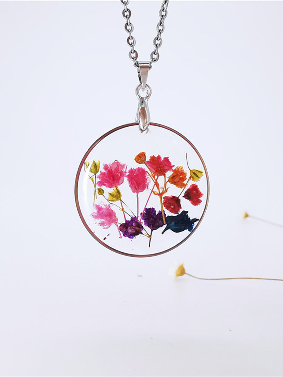 Resin Pressed Flower Necklaces - Rainbow Garden Begonia Blossom-CALLISTARI