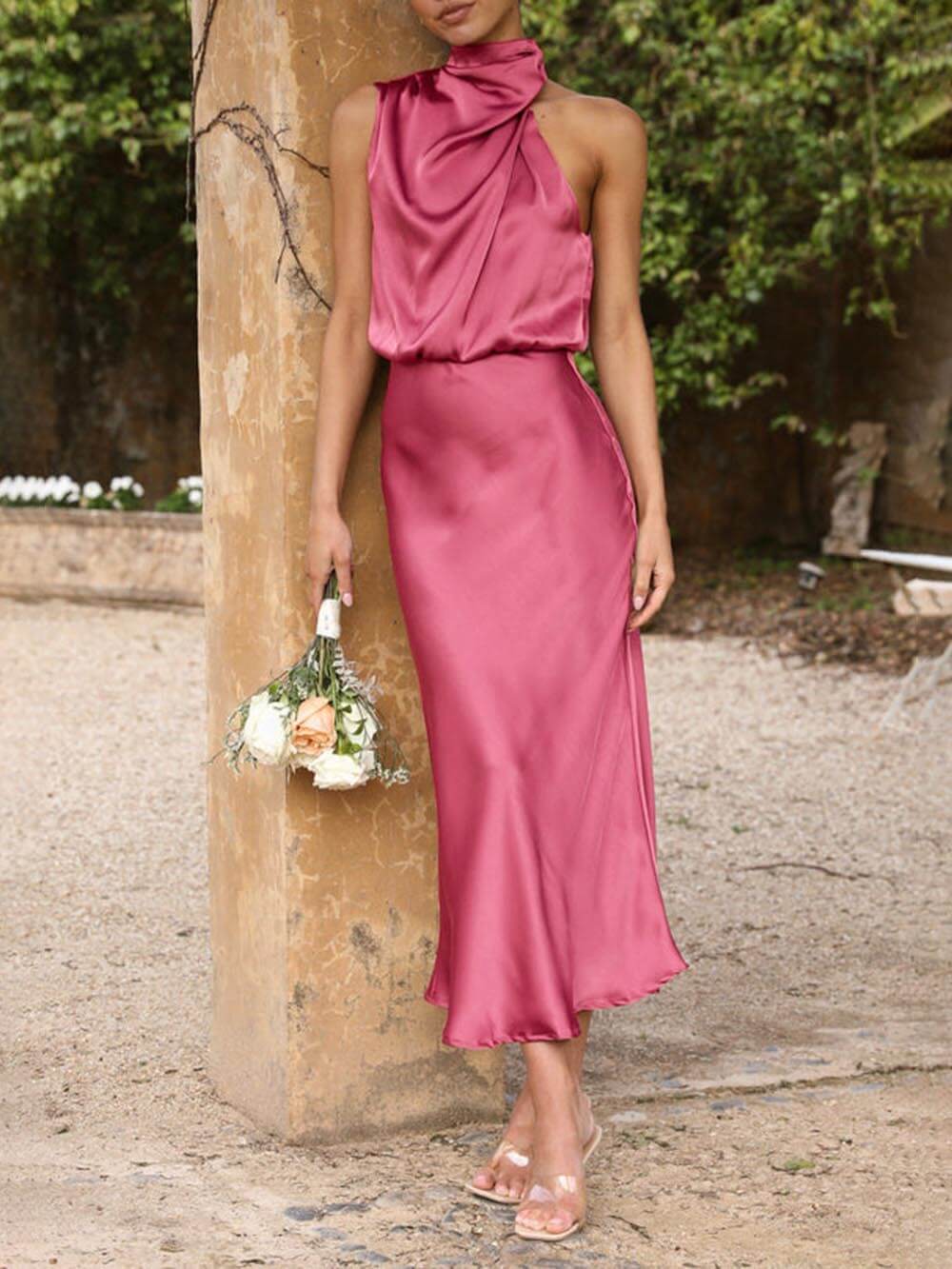 Unique Bridesmaid Sleeveless High Neck Maxi Dresses-CALLISTARI