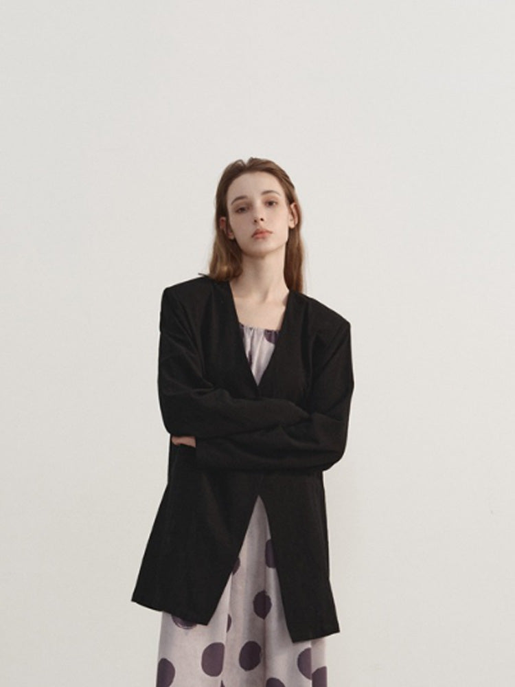 Casual Collarless Linen Blazer-CALLISTARI