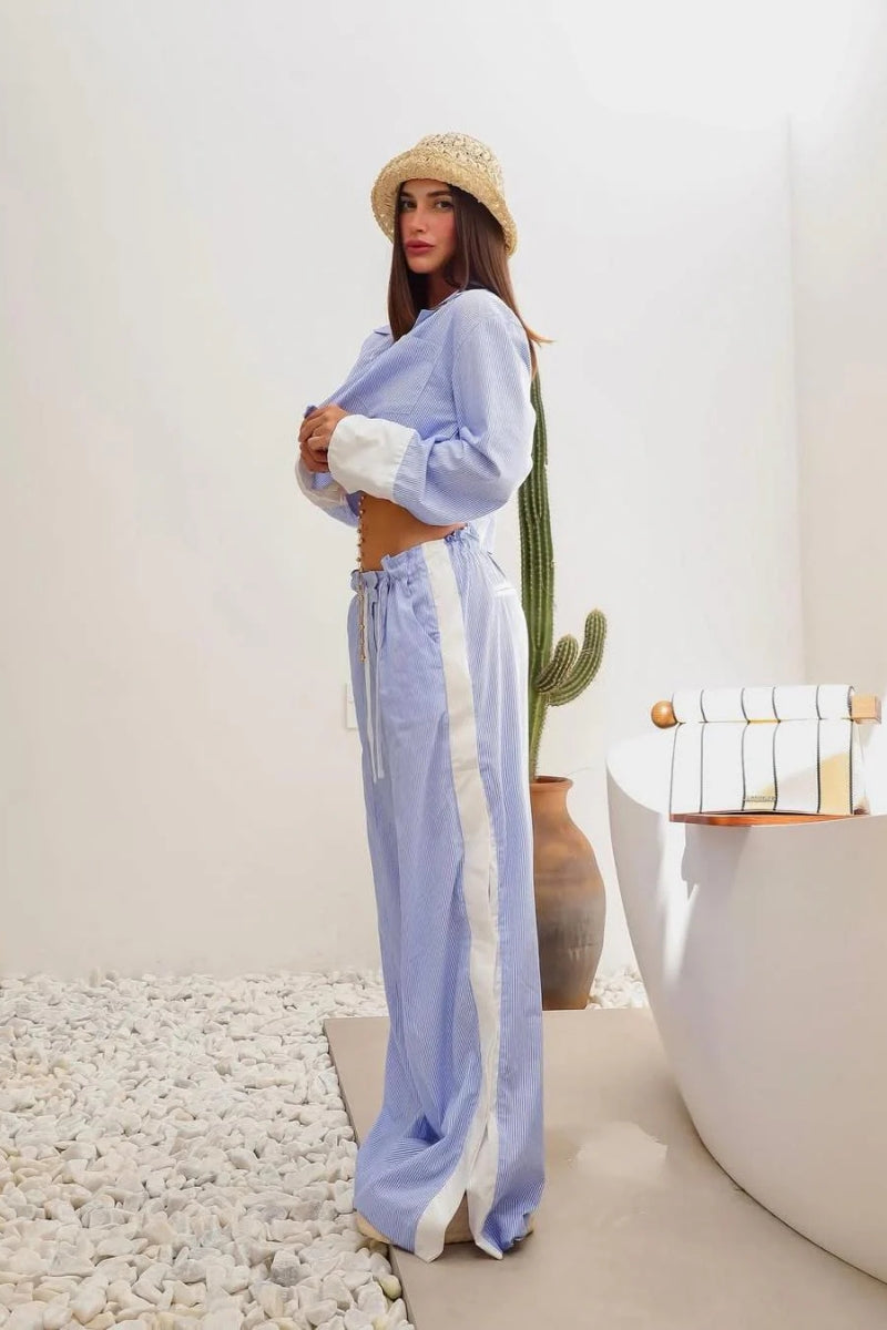 Chic Striped Lounge Pants Set-aritzao