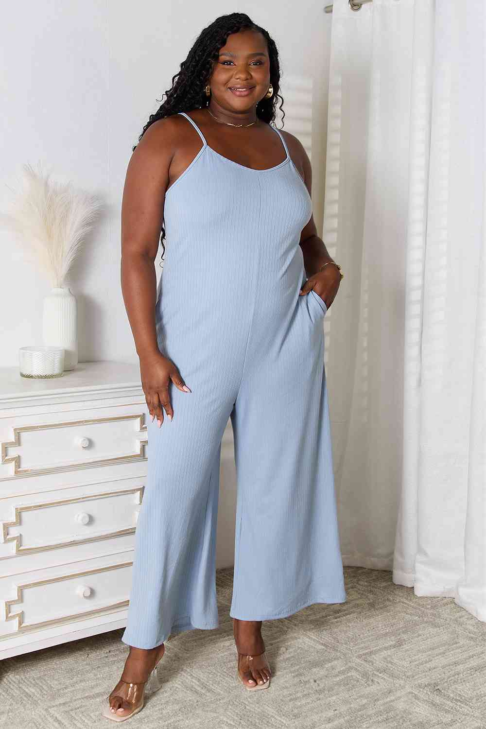 Basic Bae Full Size Spaghetti Strap V-Neck Jumpsuit-aritzao