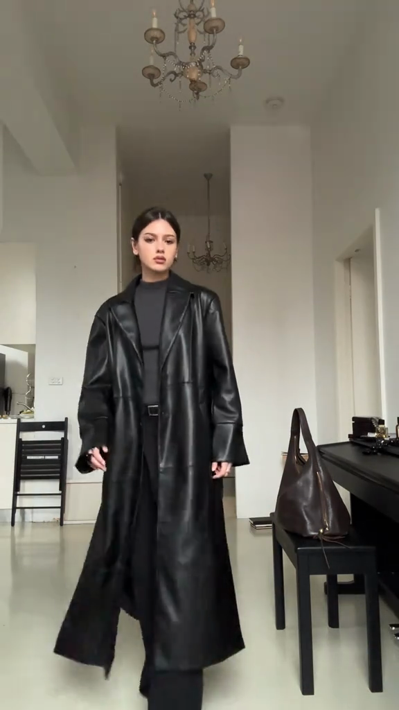 Black Leather Trench Coat-aritzao