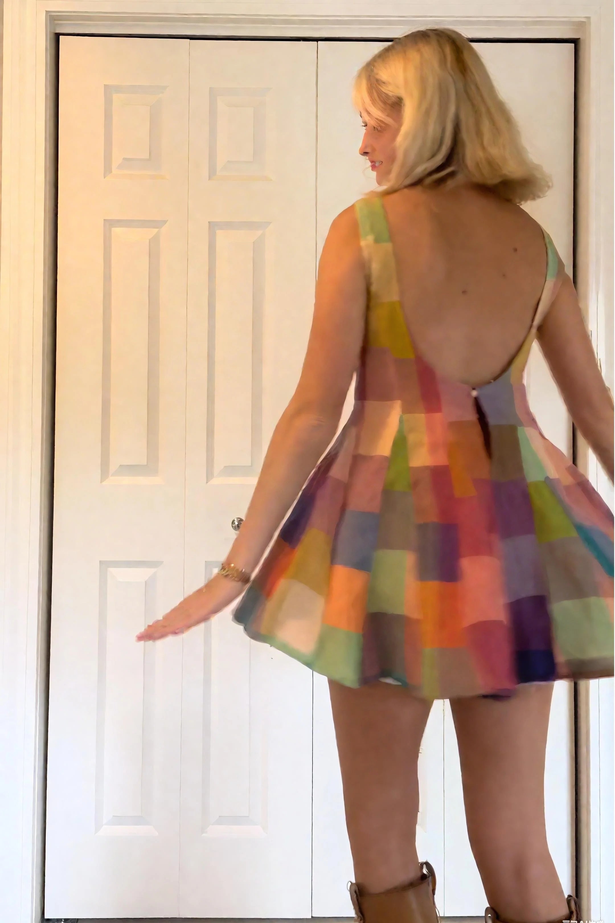 Vibrant Patchwork Grid Sleeveless Jumpsuit-aritzao