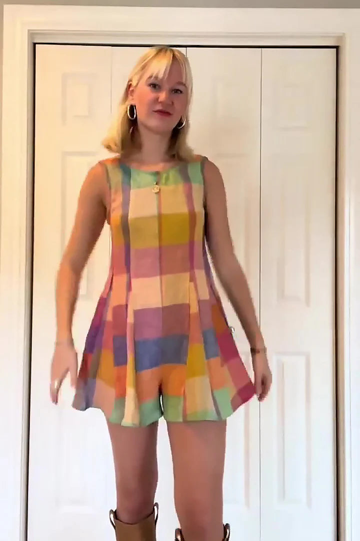 Vibrant Patchwork Grid Sleeveless Jumpsuit-aritzao