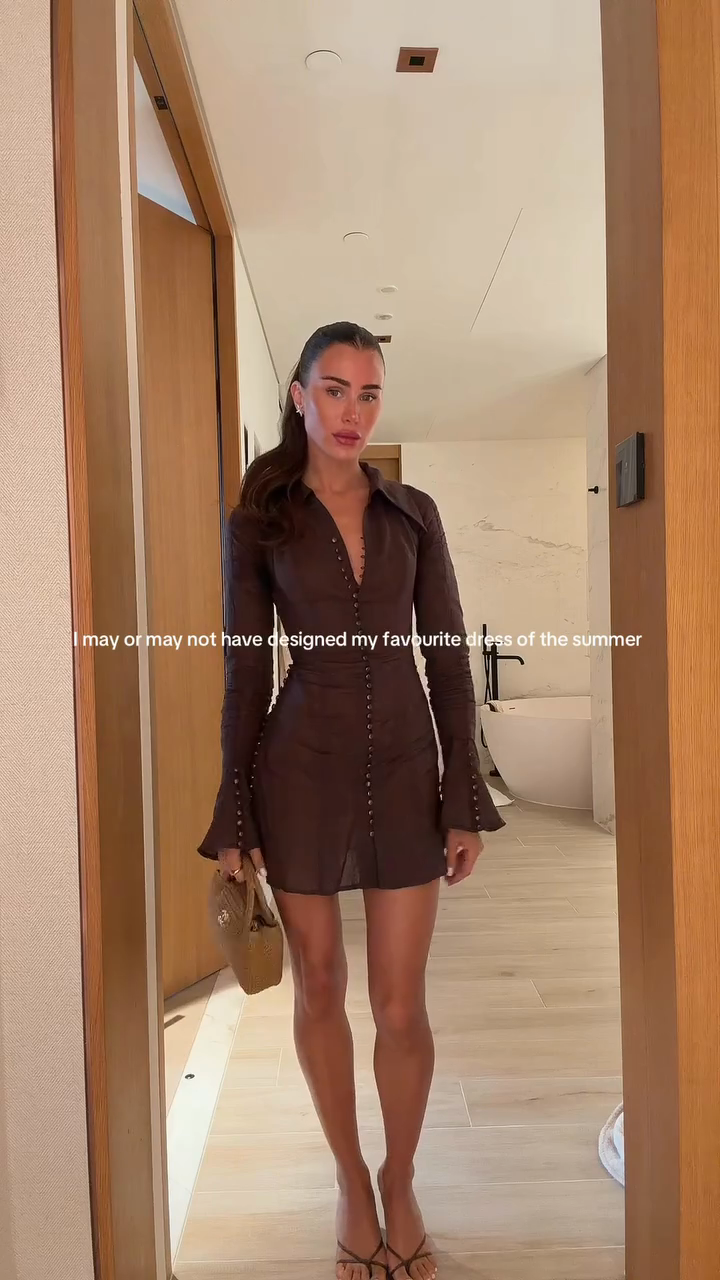 Chocolate brown tulle button mini dress