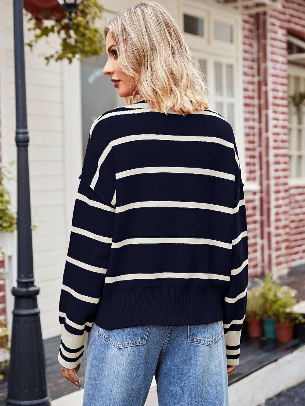 Fashionable Striped Patchwork Sweater-CALLISTARI