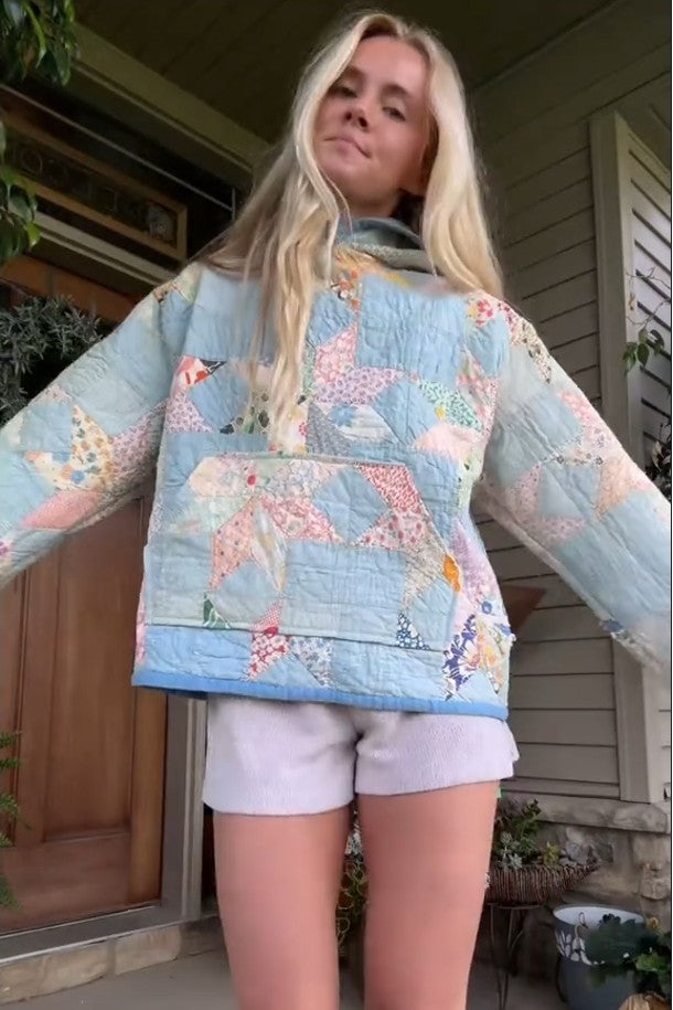 Colorful Floral Patchwork Print Quilted Hoodie-aritzao