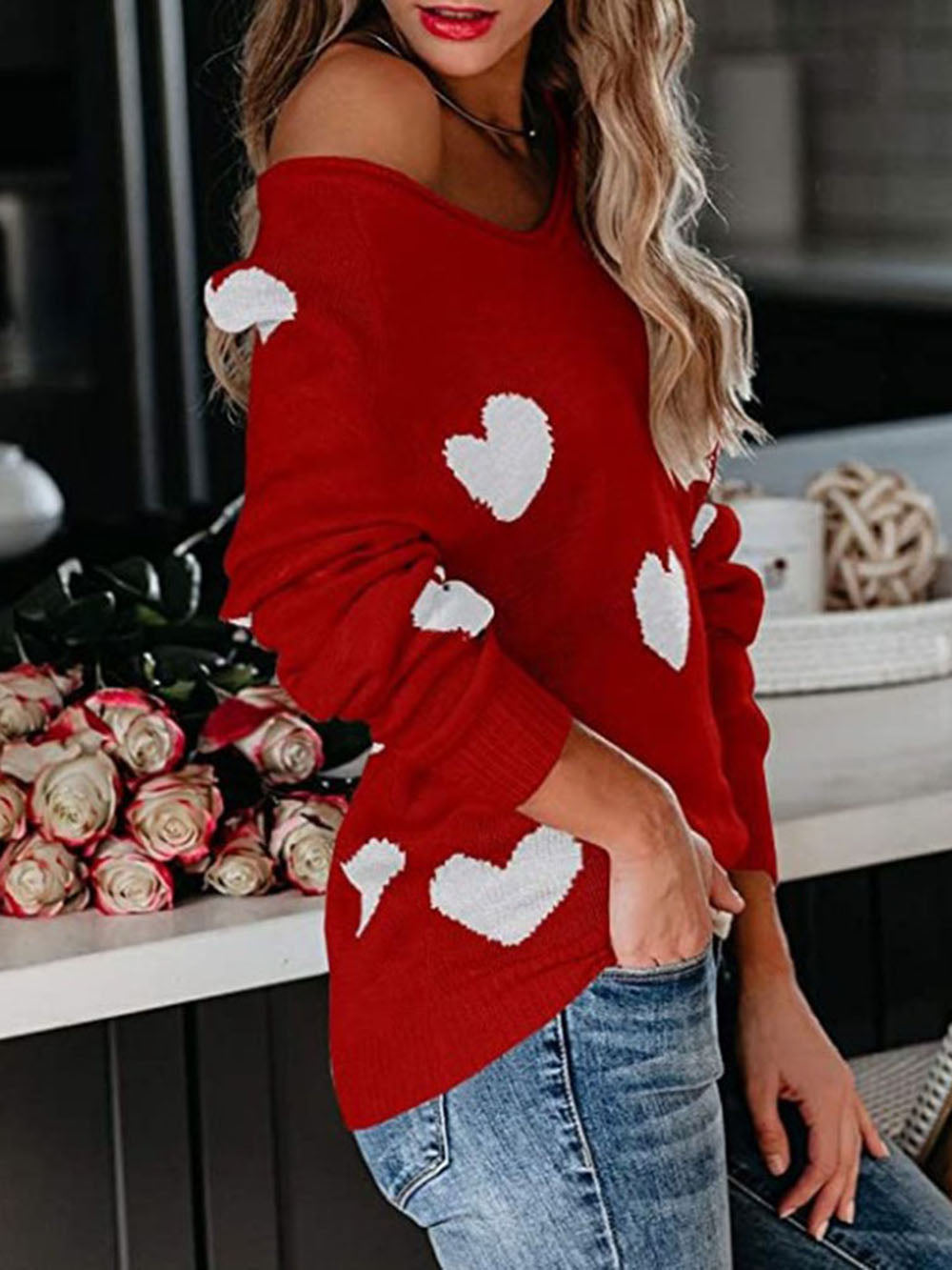 Valentine's Day V-Neck Knit Sweater-CALLISTARI