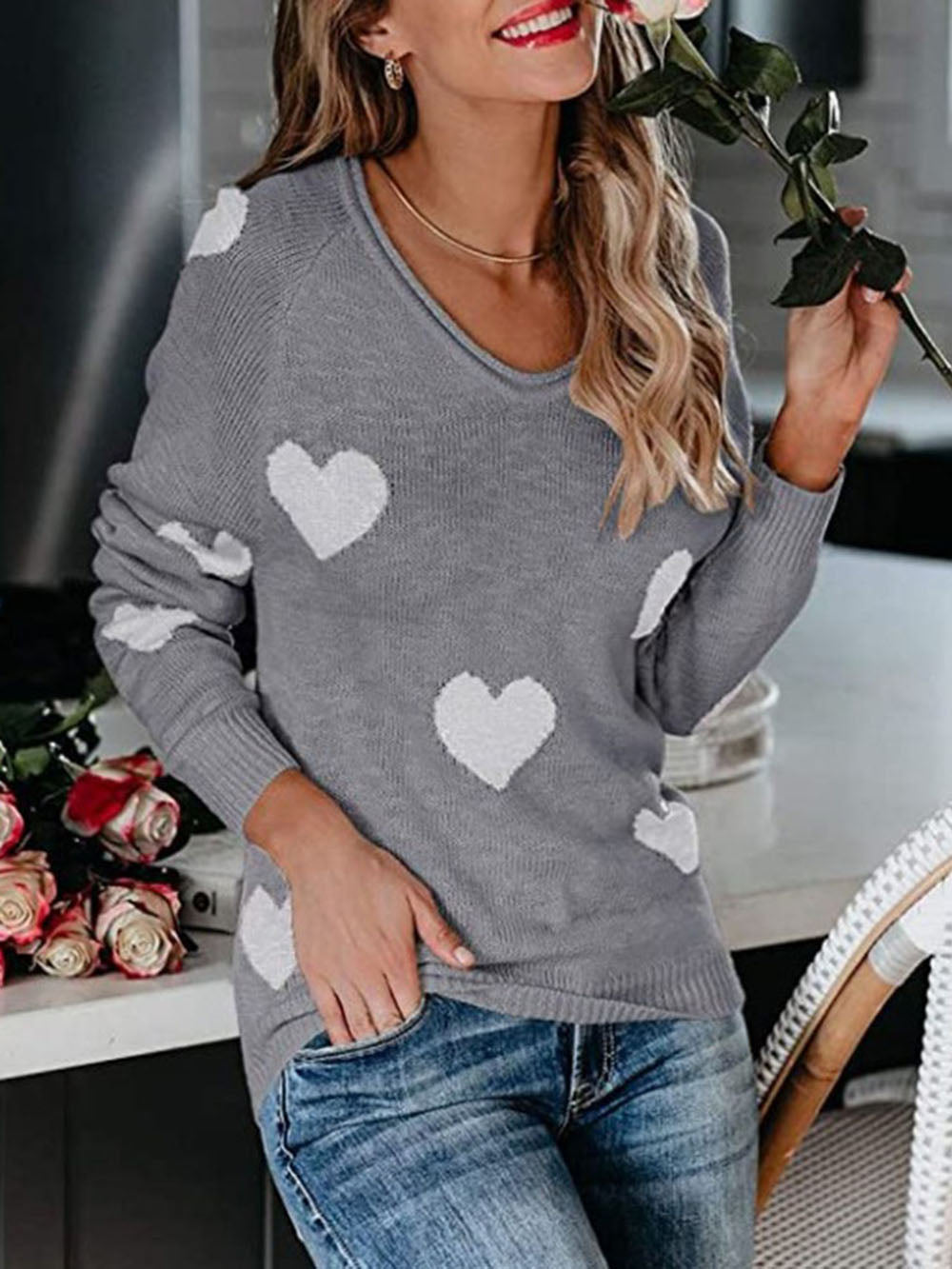 Valentine's Day V-Neck Knit Sweater-CALLISTARI