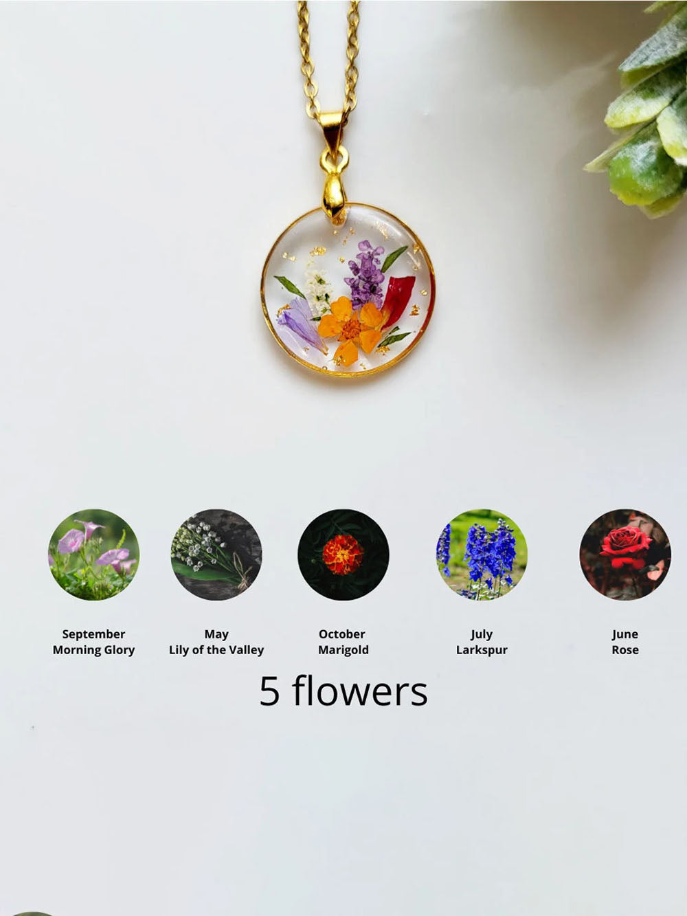 Resin Pressed Flower Necklaces - Handmade Birth Flower Bouquet-CALLISTARI