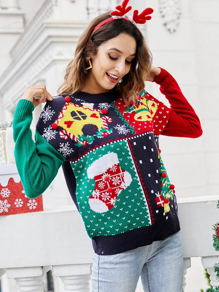 Snowflake Christmas Tree Pullover Knit Sweater-CALLISTARI