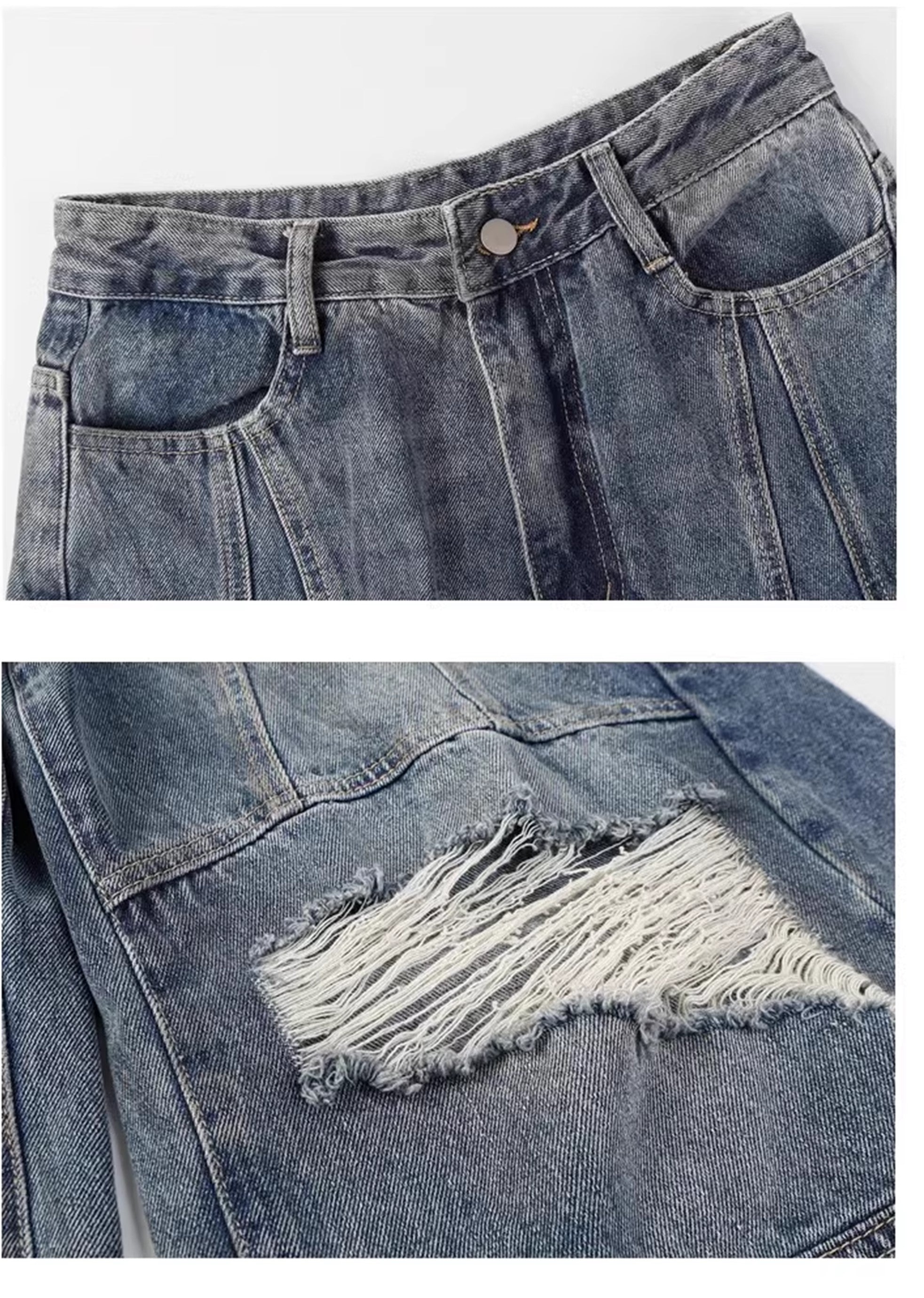 【MAXDSTR】Dull knee damage processing mid-light wide straight denim pants  MD0155-CALLISTARI