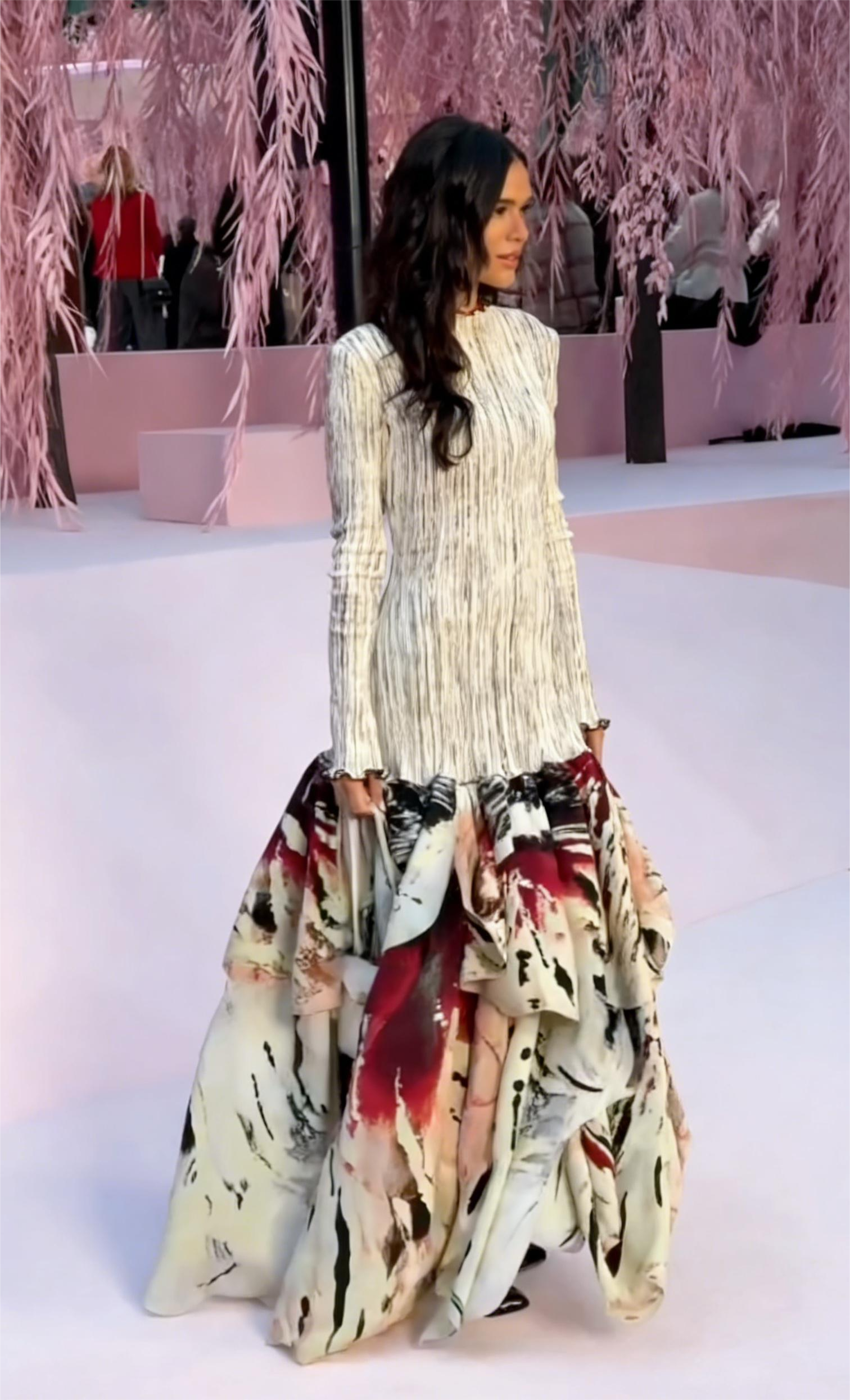 Abstract floral ruffled maxi skirt