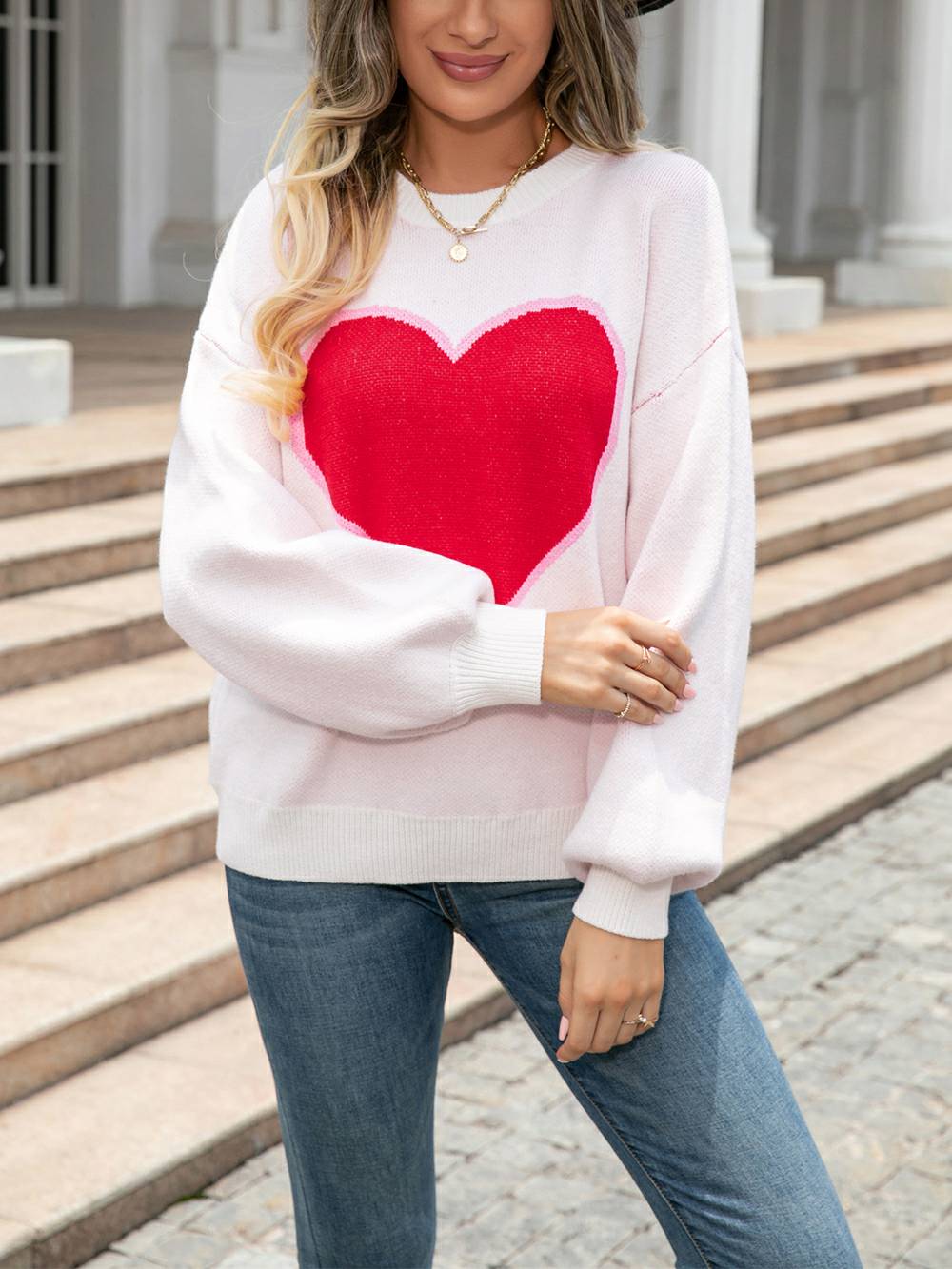 Sweetheart Knit Pullover Sweater-CALLISTARI