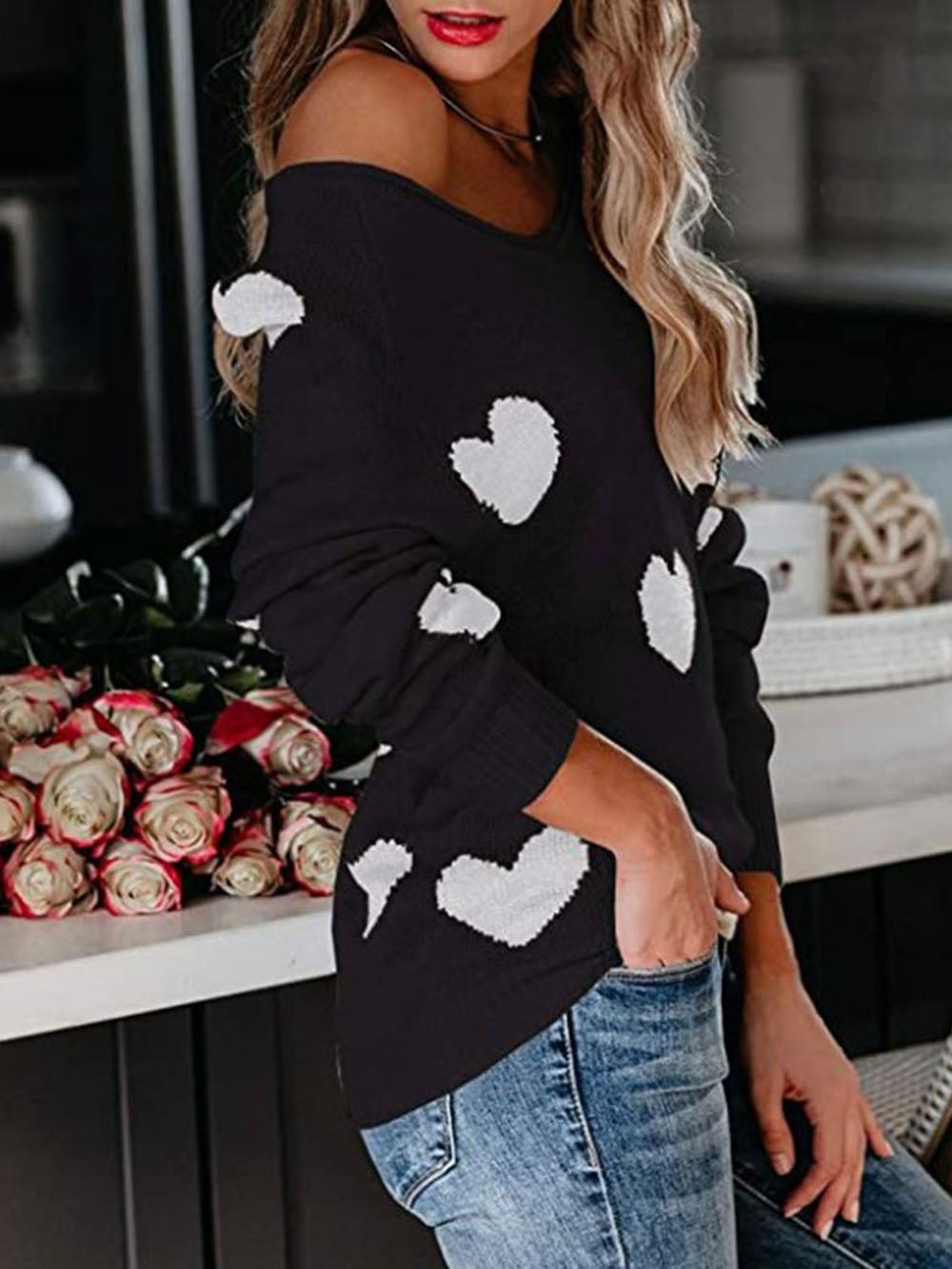 Valentine's Day V-Neck Knit Sweater-CALLISTARI