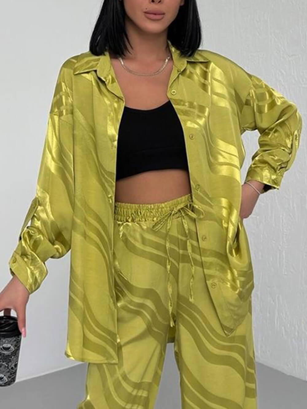 Callistari Unique Wave Print Loose Oversized Shirt-CALLISTARI